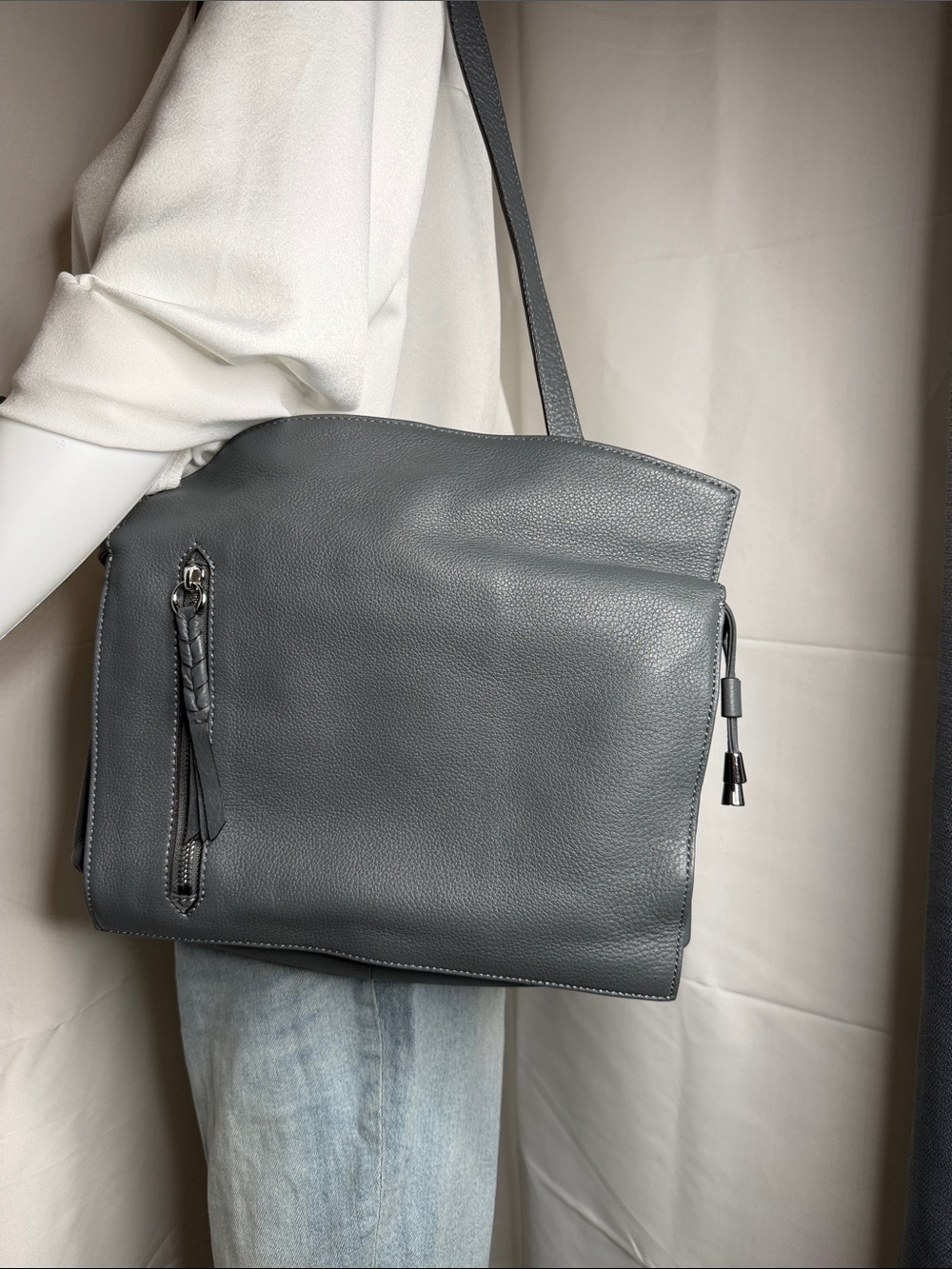 Men's Slate Gray Leather Shoulder Bag
